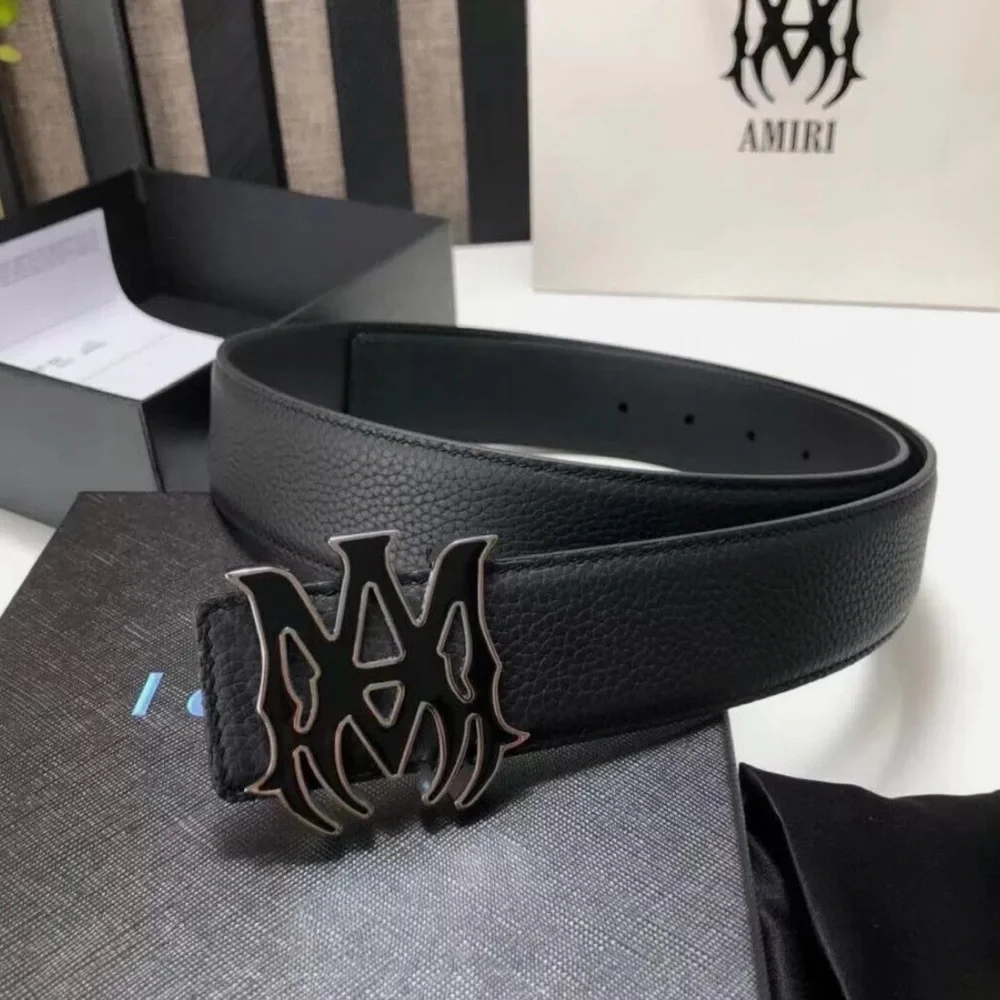 Amiri Black & Silver M.A. Logo Buckle Black  Belt